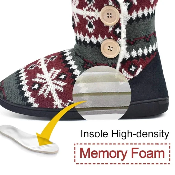 Oncai Women's Cozy Winter Knit Red, Black and White Snowflake Button Boots Sz 9 - Picture 4 of 8